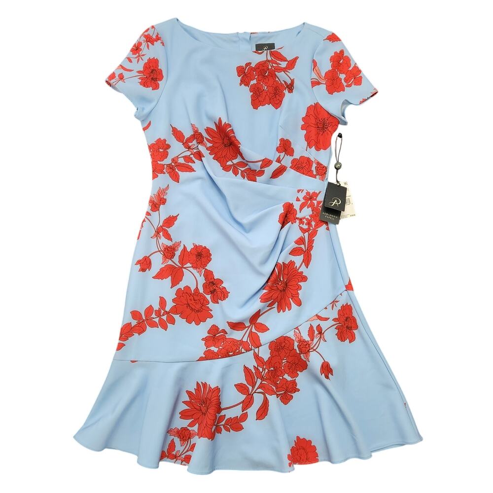 NWT Adrianna Papell Side Drape Drop Waist Blue Red Floral Dress Size 10